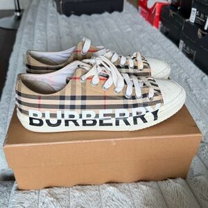 Burberry Beige and Black Logo Sneakers